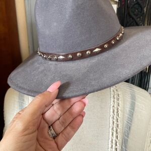 Artisan made Boho Gray Wide Brim Hat with Leather band